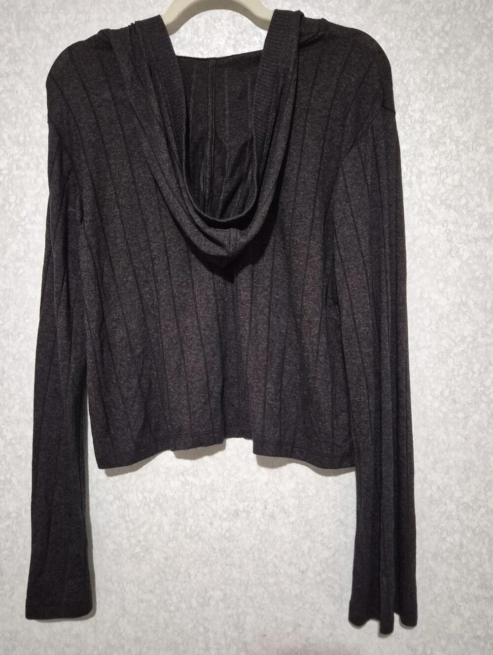 Athleta Brown Ribbed V-Neck Hoodie Top-harmony Pose-Size-S
